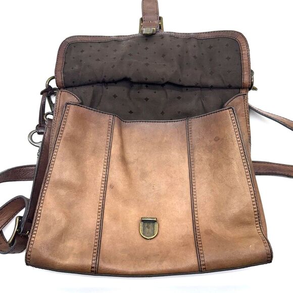 Vintage Fossil Leather Satchel Messenger Bag - Brown - Picture 5 of 14